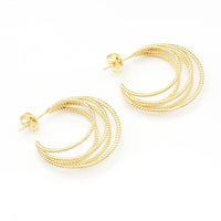 Gold twisted Lines Moon Cage Earrings, Sku#LK813