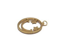 Gold CZ Five Star Smile Face Frame Charm, Sku#Y741