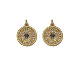 Gold CZ Flower with blue center Coin Charm, Sku#Y743