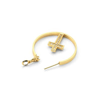 Gold CZ Cross On Round Ring Hoop Earrings, Sku#LK821