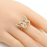 Gold Colorful CZ Butterfly Adjustable Ring, Sku#LX218