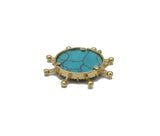 Gold CZ North Star On Turquoise Stone Charm, Sku#L704