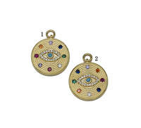 Gold Colorful CZ Evil Eye On Round Coin Charm, Sku#LX98