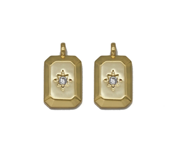 Gold CZ North Star On Rectangle Charm, Sku#Y749
