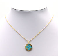 Gold CZ Clover Flower On Turquoise Stone Charm, Sku#L705
