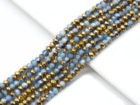 Half Gold Plated Blue Banded Agate Rondelle Faceted Beads, Sku#UA248