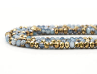 Half Gold Plated Blue Banded Agate Rondelle Faceted Beads, Sku#UA248