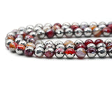 Half Silver Plated Natural Red Banded Agate Roudn Faceted Beads, Sku#UA252