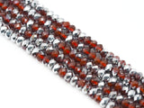 Half Silver Plated Natural Red Agate Rondelle Faceted Beads, SKu#UA256