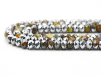 Half Silver Plated Yellow Brown Banded Agate Rondelle Faceted Beads, Sku#UA257