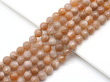 Genuine Peach Moonstone Round Faceted Beads, Sku#U1398