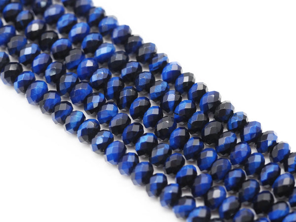 High Quality Royal Blue Faceted Rondelle Tiger Eye Beads, Sku#UA260