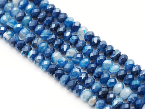 Mystic Natural Blue Banded Agate Rondelle Faceted Beads, Sku#UA264