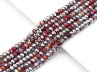 Half Silver Plated Natural Orange Red Banded Agate Rondelle Faceted Beads,Sku#UA271