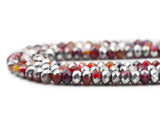Half Silver Plated Natural Orange Red Banded Agate Rondelle Faceted Beads,Sku#UA271