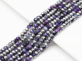 Half Silver Plated Natural Purple Banded Agate Rondelle Faceted Beads, Sku#UA272