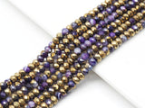 Hlaf Gold Plated Natural Purple Banded Agate Rondelle Faceted Beads, Sku#UA273
