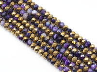 Hlaf Gold Plated Natural Purple Banded Agate Rondelle Faceted Beads, Sku#UA273