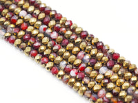 Half Gold Plated Natural Orange Red Banded Agate Rondelle Faceted Beads, Sku#UA274