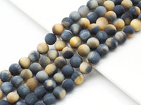 Matt Golden Blue Tiger Eye Round Smooth Beads, Sku#UA276