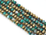 Half Gold Plated Natural Green Banded Agate Rondelle Faceted Beads, Sku#UA278