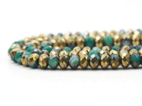 Half Gold Plated Natural Green Banded Agate Rondelle Faceted Beads, Sku#UA278