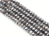 Half Silver Plated Natural Brown Banded Agate Rondelle Faceted Beads, Sku#UA284