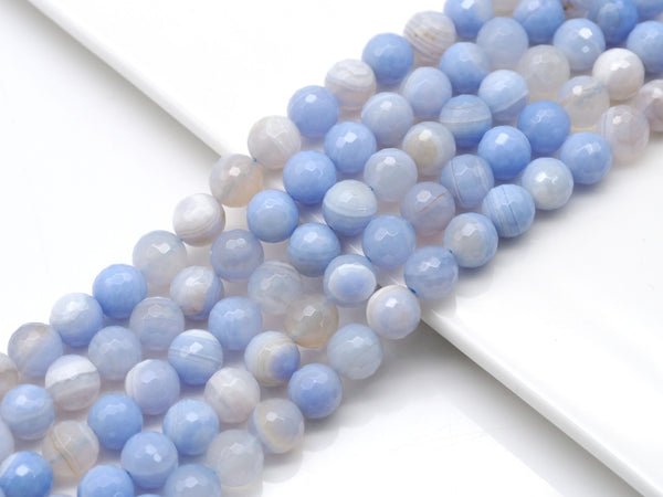 Quanlity Natural Blue Banded Agate Round Faceted Beads, Sku#UA285