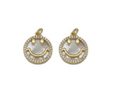 Gold CZ Smile Face On Round Pearl Charm, Sku#L712