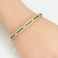 Colorful CZ Gold Long Oval Link Bracelet, Sku#LX243