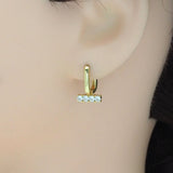 Gold CZ T bar Hoop Earrings, Sku#LK834