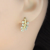 Clear CZ Gold Leaf Branch Earrings, Sku#LK829