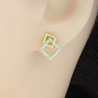 CZ Gold Two Square Geometry Stud Earrings, Sku#LK835