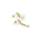 CZ Panda Pearl Gold Stud Earrings, Sku#LK837