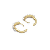 CZ Gold Silver Pearl Hoop Earrings, Sku#B361