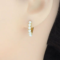 CZ Gold Silver Pearl Hoop Earrings, Sku#B361