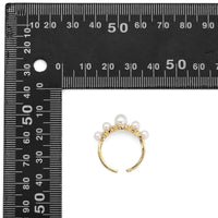 Gold CZ White Pearl Round Ring Adjustable Ring, Sku#LD411