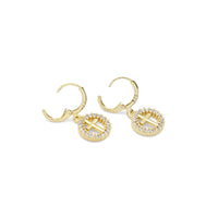 CZ Gold Cross On Round Ring Hoop Earrings, Sku#LX250