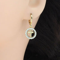 CZ Gold Cross On Round Ring Hoop Earrings, Sku#LX250