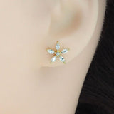 Clear CZ Flower Stud Leaft Stud Cuff Earrings, Sku#LK850