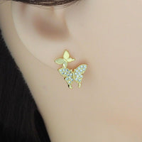 Gold Butterfly Dangling Chain Link Stud Earrings, Sku#LK851