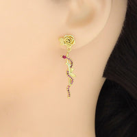 Fuchsia CZ Rose Snake Stud Earrings, Sku#LK852