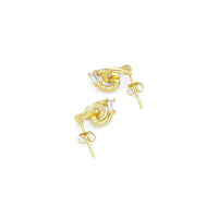 Gold CZ Oval Link Chain Stud Earrings, Sku#LK854