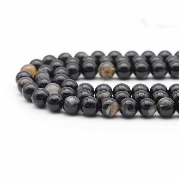Genuine Black Tourmaline Round Smooth Beads, 6mm/8mm/10mm, Sku#U1603