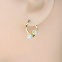 Gold Twin Half Circle Pearl Stud Earrings, Sku#LK858