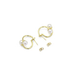 Gold Twin Half Circle Pearl Stud Earrings, Sku#LK858