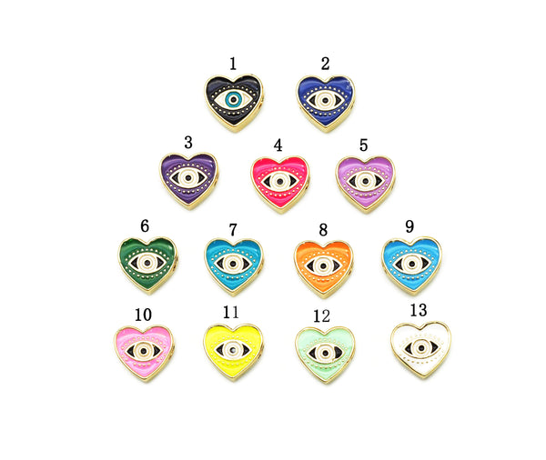 Enamel Heart with Evil Eye Spacer Beads, Two Sided Beads, Sku#G430