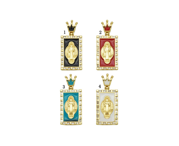 CZ Enamel Virgin Mary Pendant, Sku#JL77