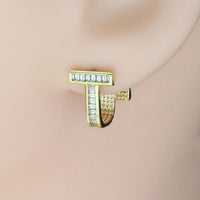 Gold CZ T Shape Stud Earrings, Sku#LX265