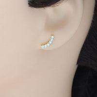 Gold CZ Arc moon Shape Stud Earrings, Sku#Y792